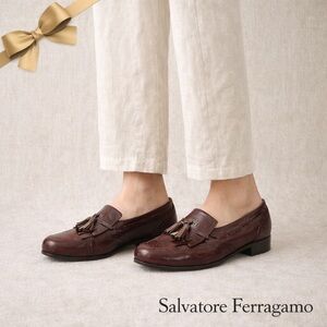 Salvatore Ferragamo Tassel Loafers Burgundy Leather 9D
